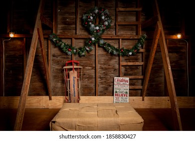 Christmas Holiday Barn Scene With Bench