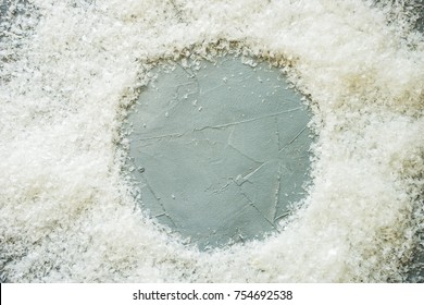 Christmas Holiday Flat Lay With Snow, Fir Tree And Berries On Rustic Background