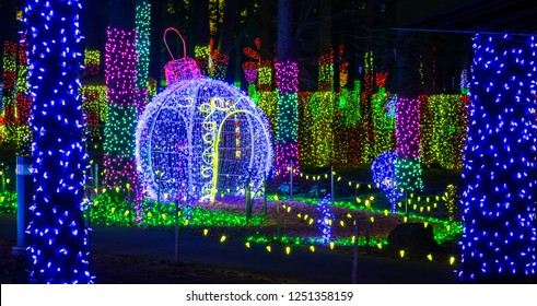 Christmas and holiday lights and decorations at a garden near silverton, Oregon