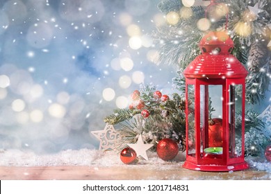 Christmas Decorated Lantern Candles On Snow Stock Photo (Edit Now ...