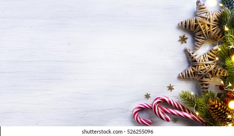 Christmas holidays composition on white wooden background with copy space for your text - Powered by Shutterstock