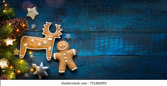 Christmas holidays ornament flat lay; Christmas card background  
