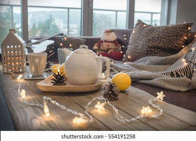 Christmas Home Decor And Hot Drink On The Table