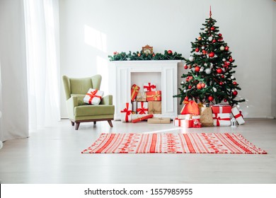 Christmas Home Interior Christmas Tree Red Gifts New Year Decor Festive Background