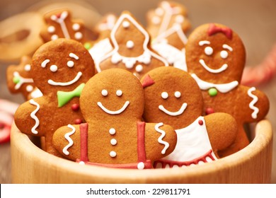Christmas Homemade Gingerbread Cookies On Table