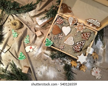 Christmas homemade gingerbread on a canvas