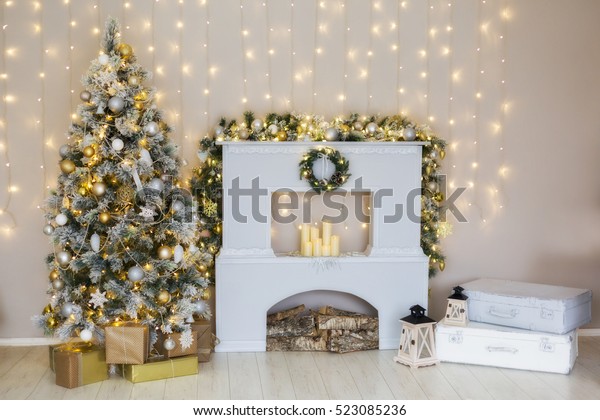 Christmas Interior Room Christmas Tree Candles Stock Photo Edit