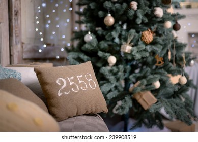 Christmas Interior, Sofa, Pillow, Christmas Tree, New Year 2558 Buddhist Calendar