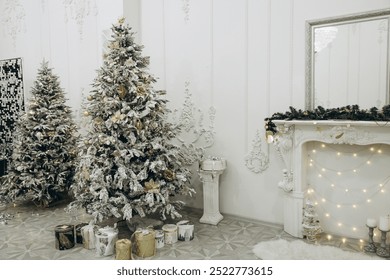 Christmas interior in a white hall, New Year's decor - Powered by Shutterstock