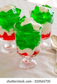 Christmas Jello Gelatin Parfait Desserts, Closeup 