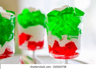 Christmas Jello Gelatin Parfait Desserts, Closeup