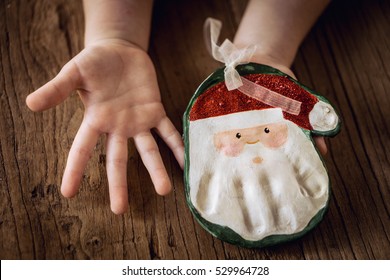  Christmas Keepsake. Cute Hand-print Santa Ornaments. Perfect Kid And Toddlers Made Xmas Gifts Beautiful Craft Project  Made By Toddlers And Preschoolers