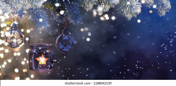 Christmas Lantern, Christmas and New Year holidays background, winter season.  - Shutterstock ID 1188042139