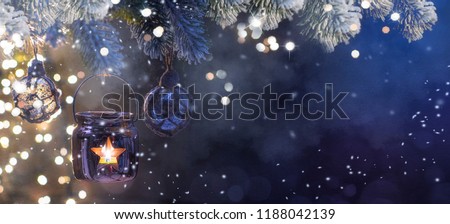Christmas Lantern, Christmas and New Year holidays background, winter season. 