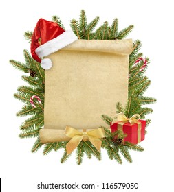 Christmas Letter To Santa With Christmas Hat And Gift On White Background