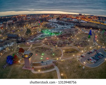 Christmas Light Display At Falls Park In Sioux Falls, South Dakota