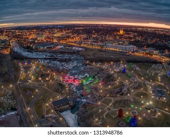 Christmas Light Display At Falls Park In Sioux Falls, South Dakota