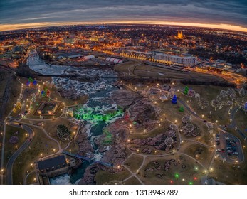 Christmas Light Display At Falls Park In Sioux Falls, South Dakota