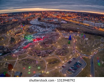 Christmas Light Display At Falls Park In Sioux Falls, South Dakota