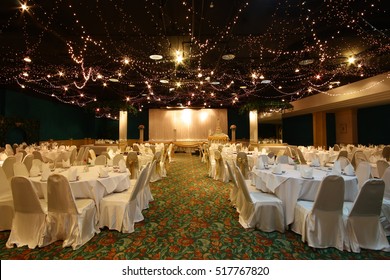 Christmas Lighting Or Wedding Chinese Style With Dining Table In The Hall For Celebration On Light Shining In The Hotel