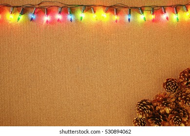 Christmas Lights Border Frame On Wooden Stock Photo 530894062