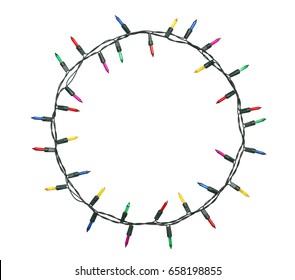 Christmas Lights Circle Isolated On White Background