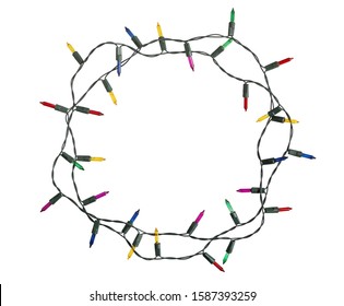 Christmas Lights Circle Shape (with Clipping Path) Isolated On White Background