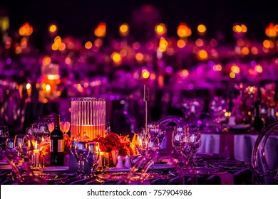 Christmas lights and decorations for a party event or gala dinner with candles and lamps