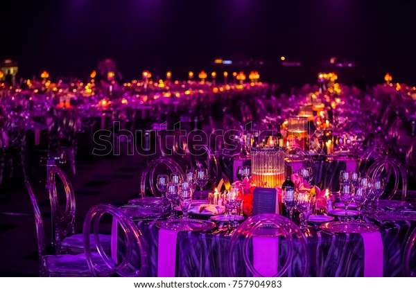Christmas lights and decorations for a\
party event or gala dinner with candles and\
lamps