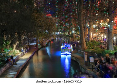 Christmas Lights Illuminated On The San Antonio Riverwalk - San Antonio, Texas, In 2018