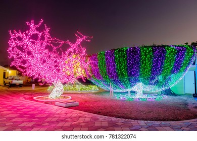 Christmas Lights At Night In The Caribbean, Grand Cayman, Cayman Islands