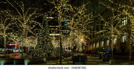 Christmas Lights At Night In New York City, New York.