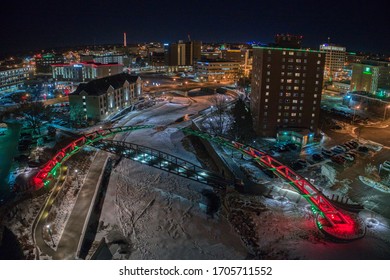 Christmas Lights On The Main Street Of Downtown Sioux Falls, SD, USA 12-21-19