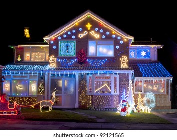 Christmas Lights Outside On A House