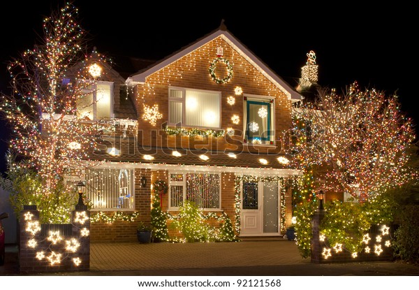 Christmas Lights Outside On House Stock Photo (Edit Now) 92121568