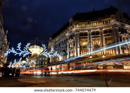 Christmas lights at Oxford Circus in London at night