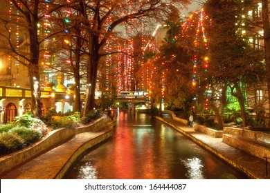 Christmas Lights At Riverwalk In San Antonio, Texas, USA