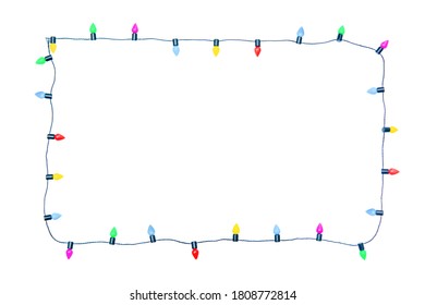 Christmas Lights String Isolated On White Background With Clipping Path

