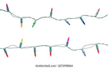 Christmas Lights String Isolated On White Background With Clipping Path