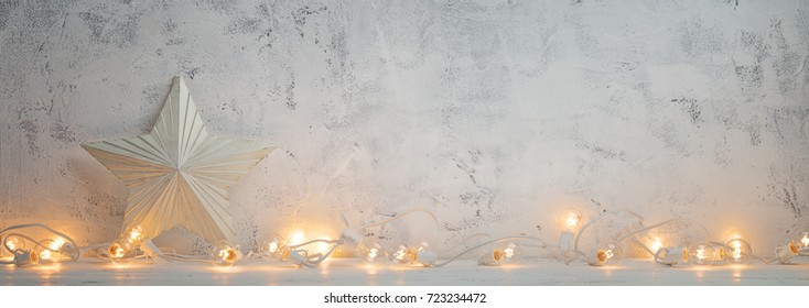 Christmas Lights And White Star,Christmas Background.