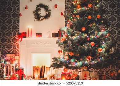 Christmas Living Room Decorations Beautiful Xmas Stockfoto