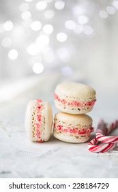 Christmas Macarons With A Crushed Candy Cane Filling