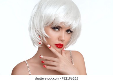 Blonde Bob White Short Hairstyle Stockfoto Und