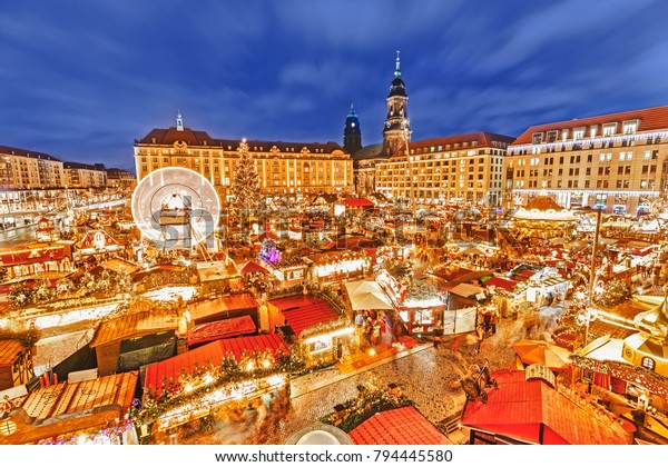 Christmas Market Dresden Germany Europe Illuminated Stock Photo ...