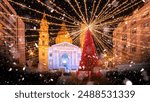 Christmas market at Saint Stephen Basilica in Budapest, with festive lights and holiday charm,  Hungary