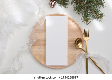 Christmas Menu Mockup On Wooden Plate