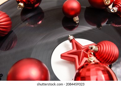 Christmas Music With Festive Party Decorations On Record Player