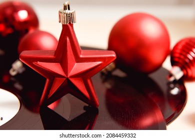 Christmas Music With Festive Party Decorations On Record Player