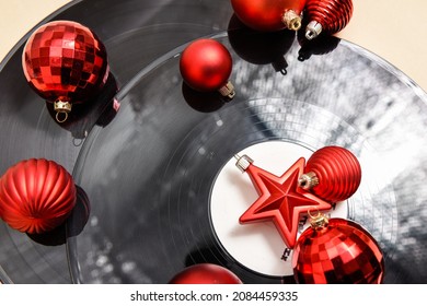 Christmas Music With Festive Party Decorations On Record Player