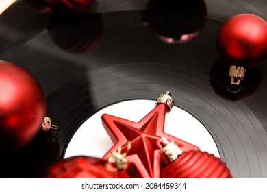 Christmas Music With Festive Party Decorations On Record Player